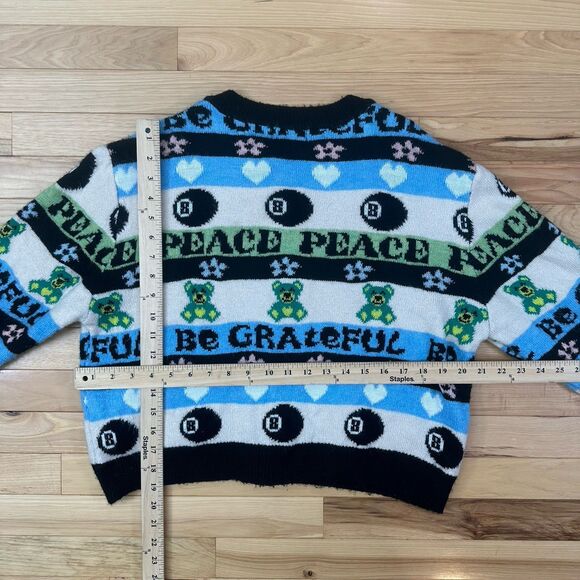 Topshop Sweater Size 4-6 Knit Eight Ball Teddy Bear “Be Grateful” & “Peace” - Picture 5 of 6